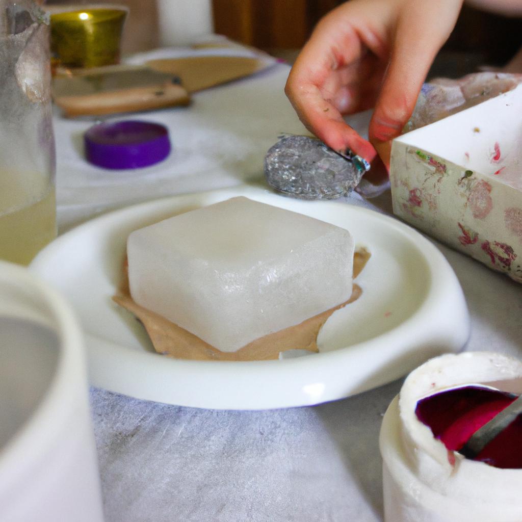 Person making soap with ingredients